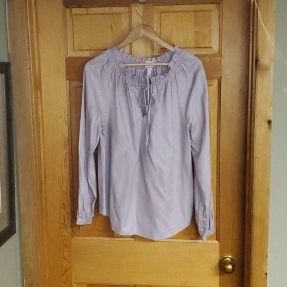 a new day Soft Fall‎ Colored Lavender Dainty Ruffled Tie Neck Sz M Tunic Top
